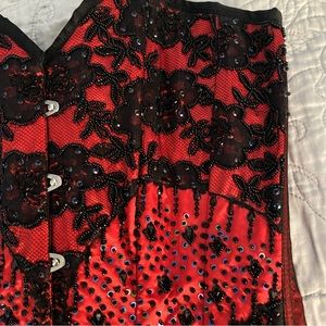 Corset Story size 28 overbust red beaded lace corset